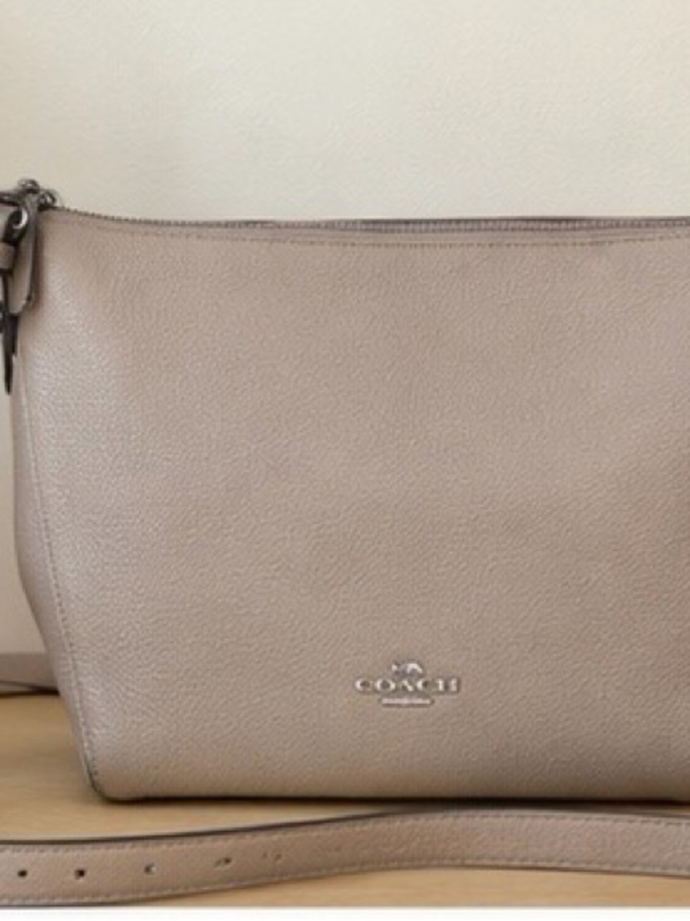 Coach Pebbled Leather Crossbody Bag in Taupe Beige